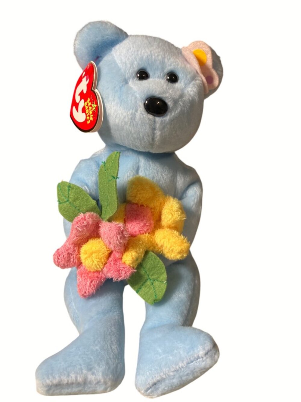 Ty Beanie Baby Bluebonnet the Blue Bear Holding Flowers  8.5 inch